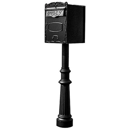 Qualarc 18 in. Kingsbury REAR Retrieval Mailbox with Hanford Post & Decorative Fluted Base - Black LSF-LS01-HPFRG-8-BLK